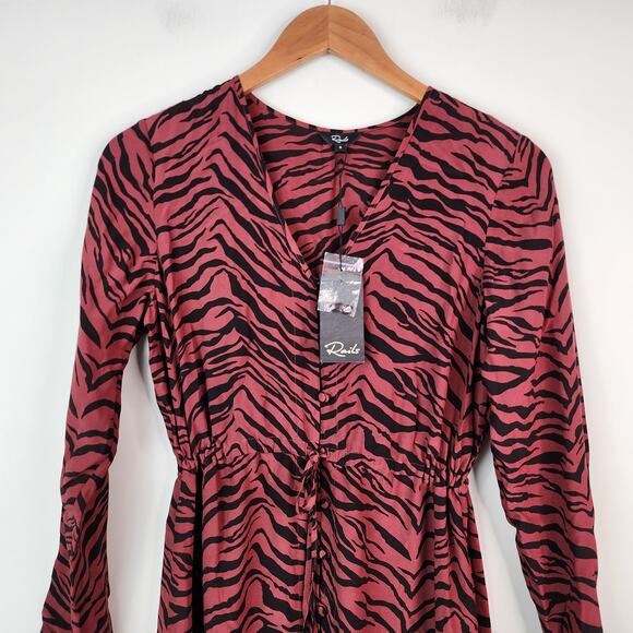 NEW Rails Jade High Low Button Front Midi Dress Rust Tiger Stripe SMALL - Picture 3 of 8